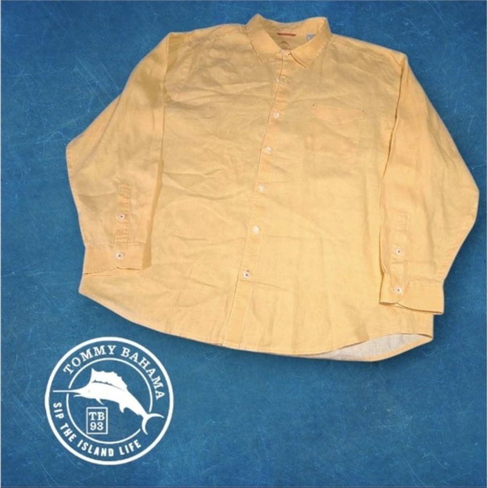 Tommy Bahama Men's 100% Linen L/s Button Up Shirt Orange Sherbet XXL‎